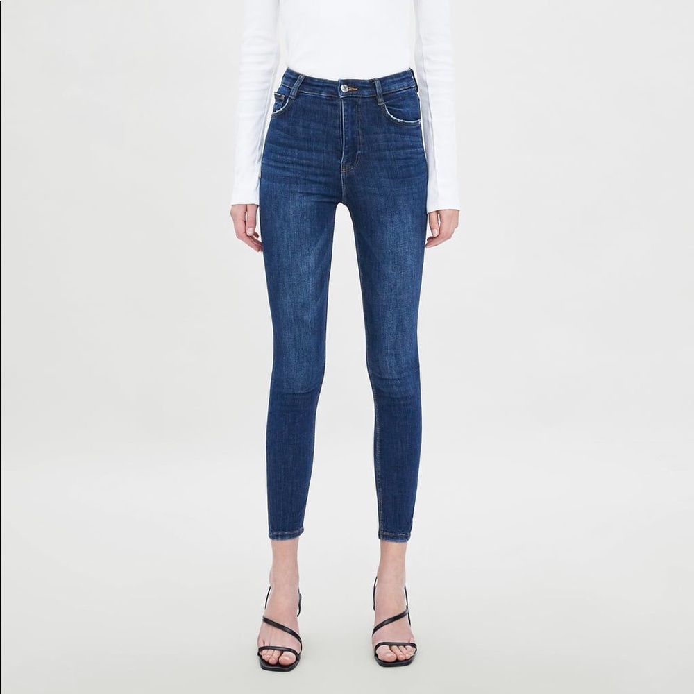 Zara High-Waisted Dark Blue Skinny Jeans